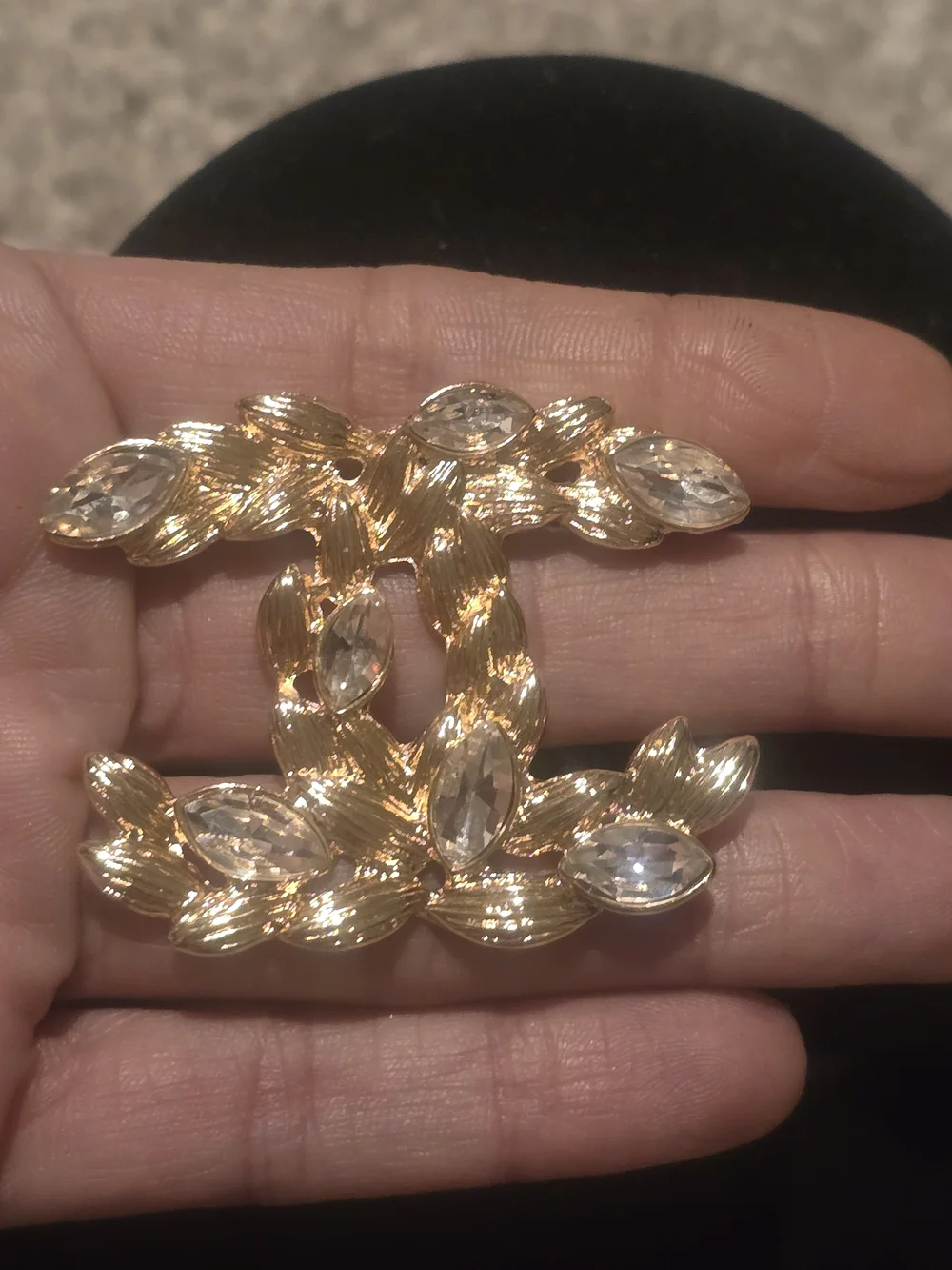 18kgp Chanel Gold-Tone Crystal CC Logo Brooch - Women Jewelry